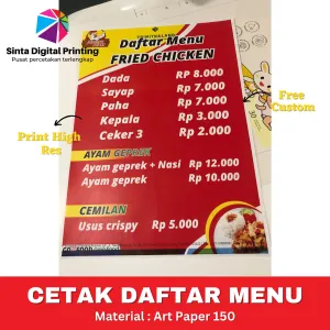 Cetak Daftar Menu Custom / Art Carton / Art Paper