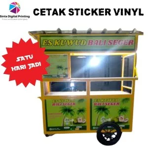 Cetak Sticker Ritrama Vinyl Gerobak Dorong Meja Etalase Booth Portable Murah